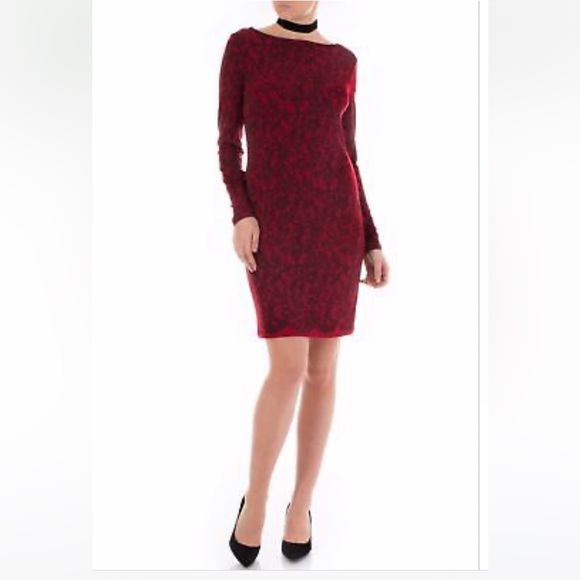 MICHAEL Michael Kors Cinnabar Red and Black Long Sleeve Pullover Dress - Picture 5 of 15